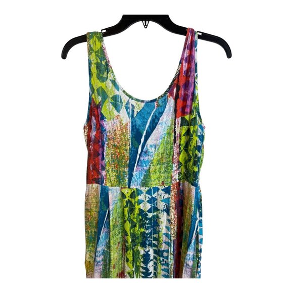 JAMS WORLD small paint abstract tie dye Aztec maxi dress pockets, pleated - Picture 6 of 9